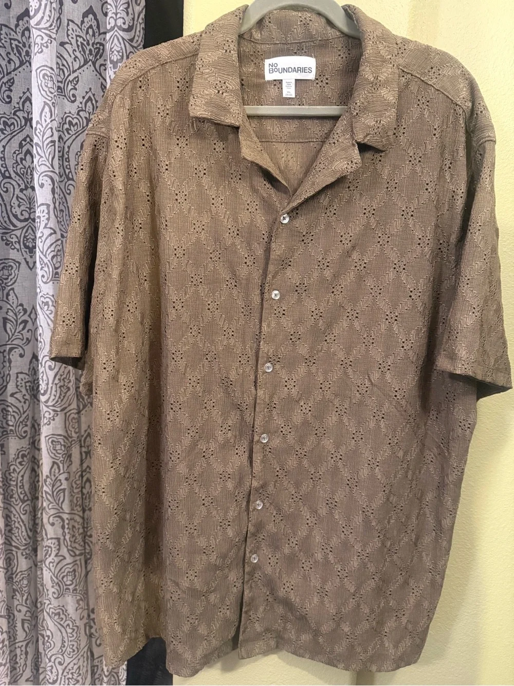 Men's Short-Sleeve Button-Up Shirt - Brown Eyelet